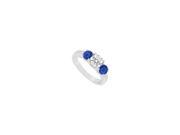 Sterling Silver Blue Created Sapphire and Cubic Zirconia Three Stone Ring 1.00 CT TGW