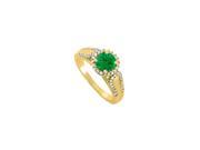 Emerald and CZ Halo Engagement Ring in 14K Yellow Gold Design Latest Fashion Trend Cool Price