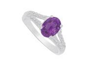 Amethyst and CZ Split Shank Ring in 925 Sterling Silver
