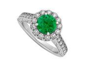 Emerald and CZ Halo Engagement Ring in 925 Sterling Silver 1.50 CT TGW