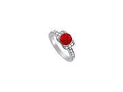 July Birthstone Ruby and Cubic Zirconia Engagement Ring in 14K White Gold Best Price Range