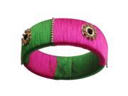 Pink and Green Single Broad Pure Silk Thread Bangle