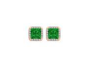Emerald CZ Square Halo Stud Earrings in 14K Rose Gold