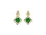 Rhombus Design Emerald CZ Halo Stud Earrings Vermeil