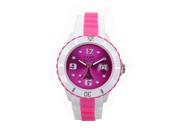 Woman Silicone Quartz Calendar Date White and Multicolor Pink Dial Watch