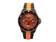 Woman Silicone Quartz Calendar Date Black and Multicolor Orange Dial Watch
