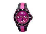 Men Silicone Quartz Calendar Date Black and Multicolor Pink Dial Watch