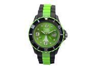 Men Silicone Quartz Calendar Date Black and Multicolor Green Dial Watch