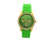 18K Yellow Gold over Stainless Steel Green Silicone 1 Carat Round White Manmade Diamond Watch for Kids Unisex