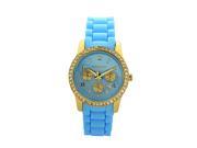 18K Yellow Gold over Stainless Steel Light Blue Silicone 1 Carat Round White Manmade Diamond Watch for Kids Unisex
