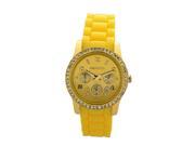 18K Yellow Gold over Stainless Steel Yellow Silicone 1 Carat Round White Manmade Diamond Watch for Kids Unisex
