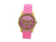 18K Yellow Gold over Stainless Steel Pink Silicone 1 Carat Round White Manmade Diamond Watch for Kids Unisex