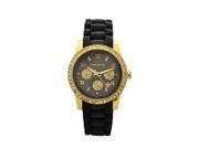 18K Yellow Gold over Stainless Steel Black Silicone 1 Carat Round White Manmade Diamond Watch for Kids Unisex