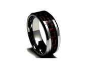 Tungsten Black Red Carbon Fiber Wedding Ring.