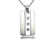 Stainless Steel 3MM Clear Manmade Diamond Dog Tag Necklace