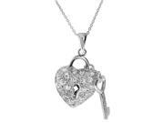 Sterling Silver Cubic Zirconia Heart and Key Necklace
