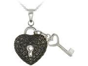 1 4 Carat Black Genuine Diamond Heart and Key Necklace Sterling Silver