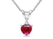 10k White Gold Created Ruby and Diamond Heart Necklace