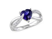 Sterling Silver Created Blue Sapphire and Diamond Accent Heart Split Shank Ring G H I2 I3 Size 8