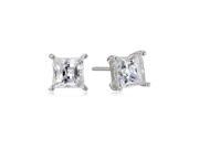 Plated Sterling Silver 2 Ct Cubic Zirconia Princess Stud Earrings