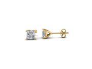 14K Yellow Gold Over Sterling Silver Kids 1 2 Ct Princess White Sapphire Stud Earrings