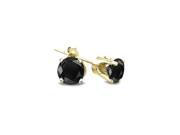 14K Yellow Gold Over Sterling Silver 1 4 Carat Round Black Imitation Diamond Stud Earrings