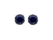 14K White Gold 3 Carat Round blue Sapphire Stud Earrings