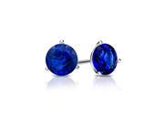 14k White Gold 4 Carat Round Blue Sapphire Cubic Zirconia Stud Earrings