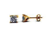 18K Yellow Gold Over Silver 1 4 Ct White Princess Imitation Diamond Stud Earrings