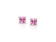 10k White Gold Over Sterling Silve 1 Ct Princess Pink Cz Stud Earrings