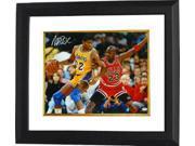 Magic Johnson signed Los Angeles Lakers 16x20 Photo Custom Framed yellow jersey post up horizontal vs Michael Jordan PSA Holo