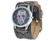 Nemesis FXB925K Women s Rock Collection Sugar Skull Grey Wide Leather Band Watch
