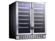 EdgeStar 30 Inch 56 Bottle Built In Dual Zone French Door Wine Cooler Stainless Steel and Black