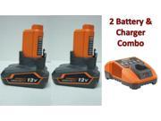 Ridgid 2 Pack 12V Li on Batteries R82058 1 Charger R86049 Combo Kit 130199001 2BC 140446001