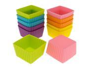 Freshware CB 301SC 12 Pack Silicone Mini Square Reusable Cupcake and Muffin Baking Cup Six Vibrant Colors