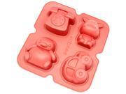Freshware CB 900RD 4 Cavity Penguin Hippo Toy Car and Telephone Silicone Mold for Homemade Soap Jello Pudding Cake and More