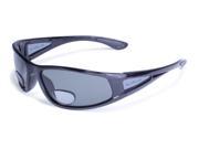 BluWater Shiny Black Frame w Grey Polarized Sunglass Power 2.5 Bifocal 3 GR 2.5