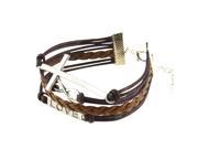 eForCity Fashion Multistring Bracelet with Charms Dark Brown Brown Silver Cross