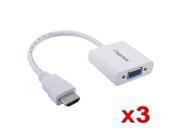 eForCity 3 Pack 1080P Male HDMI Type A to Female VGA M F Converter Adapter Cable White