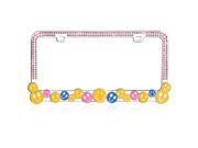 Valor Auto Companion LPF2MC015PNK Multi Colored Happy Face Design Metal License Plate Frame with Pink Crystals