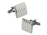 Zodaca Classic Silver Square Cufflinks with White Stripes