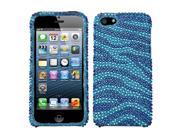 Apple iPhone 5 5S Case Zebra Rhinestone Diamond Bling Hard Snap in Case Cover for Apple iPhone 5 5S Blue