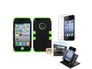 eForCity Film Holder compatible with Apple® iPhone 4 4S Black Green Armor Hyrbrid TUFF Hard Soft Layer Case
