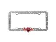 Valor Stunning 3D Red Blossom with Dazzling Pink and White Crystals All Over The Clear Plastic License Plate Frame