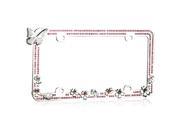 Valor Metal License Plate Frame with Charming Butterfly Colorful Flowers and Sparkling Pink Crystals
