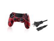 eForCity Camouflage Navy Red Silicone Skin Case with FREE US 2 Prong Power Charger Cable Compatible with Sony PlayStation 4 PS4 Controller