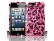 Apple iPhone 5 5S Case Leopard Rhinestone Diamond Bling Hard Snap in Case Cover for Apple iPhone 5 5S Pink Black
