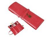 eForCity Vintage Leather Make Up Brush Pen Roll Bag Red