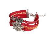 eForCity Fashion Multistring Bracelet with Charms Red Orange Silver Owl