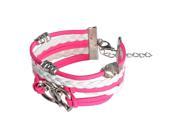eForCity Fashion Multistring Bracelet with Charms Hot Pink White Silver Hearts
